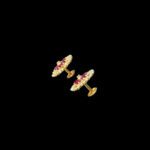 Regal Ruby Floral & Diamond Halo Gold Stud Earrings