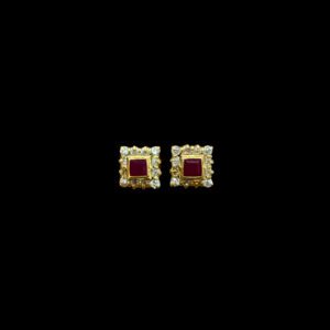 Regal Ruby & Diamond Square Stud Earrings III