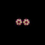 Grand Ruby & Diamond Round Cluster Gold Stud Earrings
