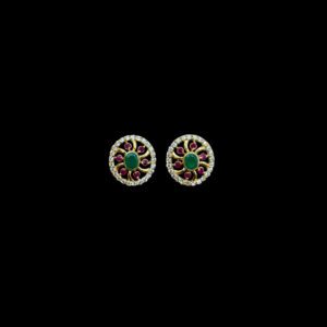 Regal Emerald Ruby & Diamond Pinwheel Gold Stud Earrings