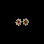 Regal Ruby & Diamond Floral Gold Stud Earrings