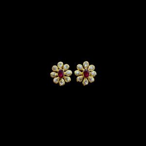 Regal Ruby & Diamond Floral Gold Stud Earrings