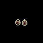 Regal Ruby & Diamond Pear Halo Gold Stud Earrings