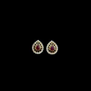 Regal Ruby & Diamond Pear Halo Gold Stud Earrings