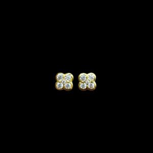Radiant Diamond Quatrefoil Cluster Gold Stud Earrings