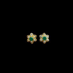 Elegant Emerald & Diamond Floral Gold Stud Earrings