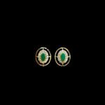 Regal Emerald & Diamond Oval Halo Gold Stud Earrings