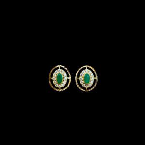 Regal Emerald & Diamond Oval Halo Gold Stud Earrings