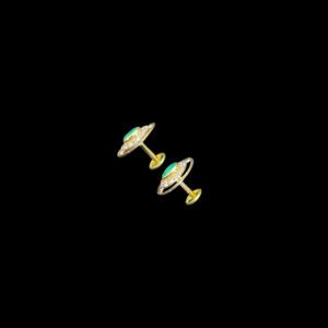 Regal Emerald & Diamond Oval Halo Gold Stud Earrings