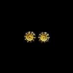 Antique Gold Sunburst Stud Earrings with Black Bead Halo