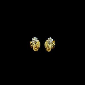 Elegant Diamond Floral & Gold Leaf Stud Earrings