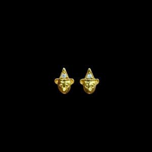 Whimsical Monkey Face Diamond Gold Stud Earrings
