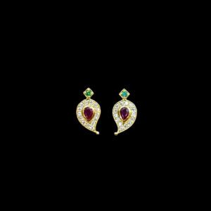 Ornate Ruby, Emerald & Diamond Paisley Stud Earrings