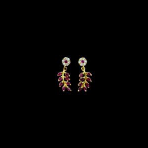 Elegant Ruby Leaf Vine Drop Earrings