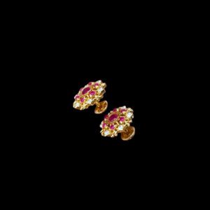 Ornate Ruby & Diamond Floral Cluster Stud Earrings
