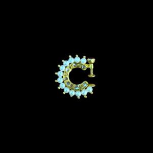 Elegant Aquamarine & Pearl Gold Nath