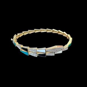 Serpentine Turquoise & Diamond Gold Bracelet