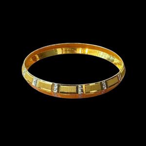 Ornate Rhodium Block Gold Bangle