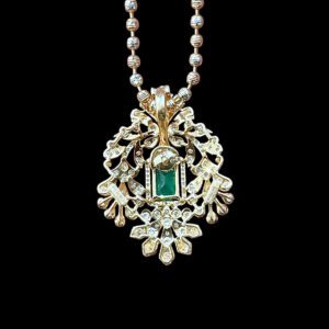 Elegant Emerald & Diamond Floral Pendant Chain