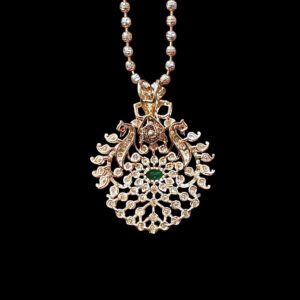 Grand Ruby Emerald & Diamond Peacock Pendant Chain