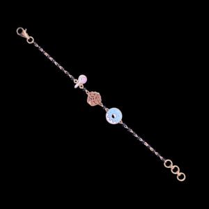 Whimsical Gold Candy Charm Kids' Black Bead Bracelet