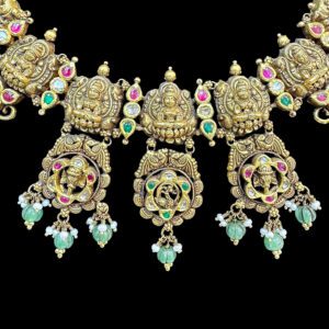 Majestic Lakshmi Two-Tone Silver Temple Necklace