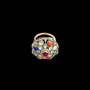 Divine Navratna Gold & Polki Ring