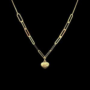 Playful Gold Puffed Heart Paperclip Necklace