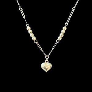 Dainty Silver Puffed Heart Paperclip Necklace