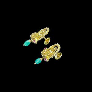 Divine Lakshmi Gold & Emerald Drop Stud Earrings