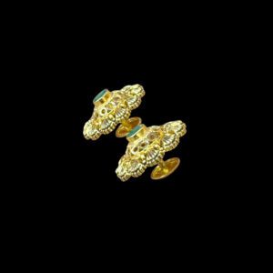 Elegant Emerald Antique Gold Floral Studs