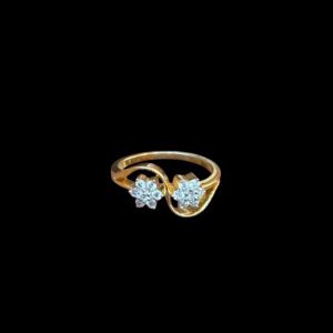 Whimsical Twin Floral Diamond Gold Ring