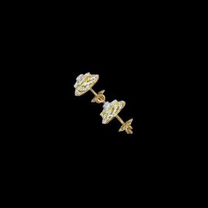 Ornate Diamond Pinwheel Gold Stud Earrings