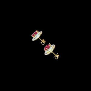 Regal Ruby & Diamond Double Halo Stud Earrings
