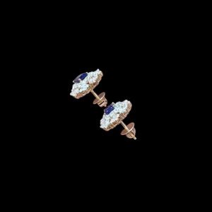 Regal Blue Sapphire & Diamond Cluster Stud Earrings