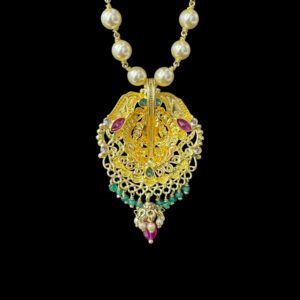 Divine Lakshmi Antique Gold Pearl & Emerald Necklace
