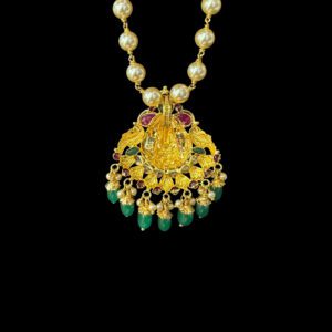 Divine Lakshmi Temple Pearl & Emerald Drop Necklace