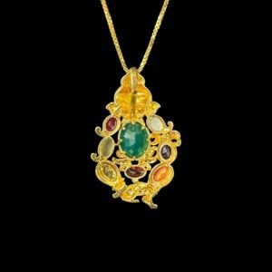 Divine Ganesha Navaratna Antique Gold Pendant Necklace