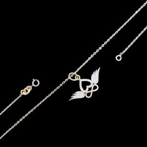 Graceful Diamond Winged Heart Infinity Pendant Necklace