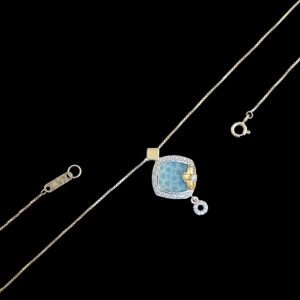 Elegant Larimar & Diamond Square Pendant Necklace