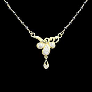 Graceful Diamond Petal Black Bead Necklace