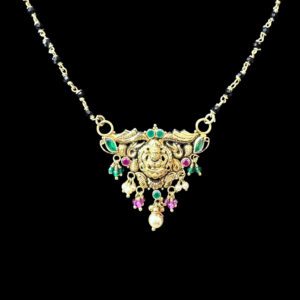 Regal Lakshmi Ruby & Emerald Black Bead Mangalsutra