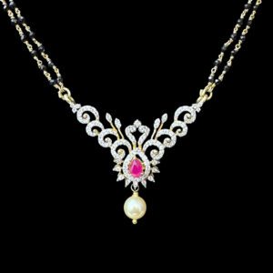 Elegant Ruby & Diamond Double Black Bead Mangalsutra