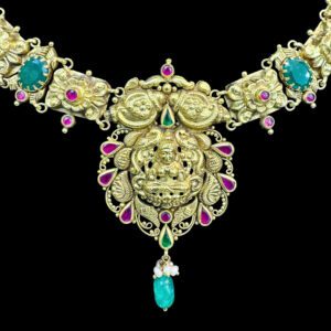Divine Lakshmi Antique Gold Emerald & Pearl Necklace