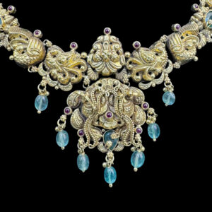 Ornate Peacock Antique Gold Emerald Bead Necklace