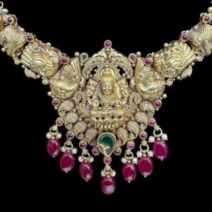 Regal Lakshmi Antique Gold Ruby Drop Necklace