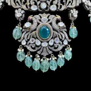 Regal Peacock Victorian Diamond & Aqua Bead Choker
