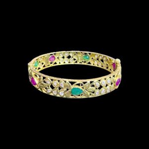 Majestic Navratna Ruby & Emerald Gold Bangle