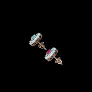 Dainty Emerald & Ruby Cushion Halo Stud Earrings