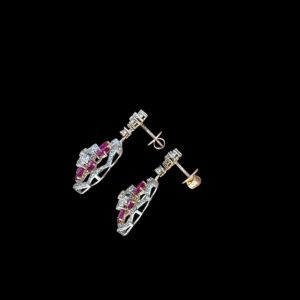 Ornate Emerald & Ruby Diamond Floral Stud Earrings